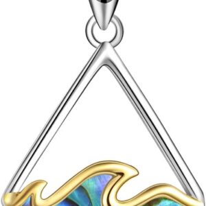 YAFEINI Wave Necklace Sterling Silver Ocean Wave Necklace Created Opal Pendant Ocean Jewelry Beach Gifts for Women Girls (abalone shell wave)