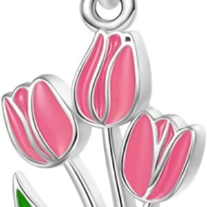 GNOCE Blooming Tulip Pendant Charms for Bracelet 925 Sterling Silver Flower Dangle Charm for Women Mother's Day Gift Fit Bracelets/Necklace