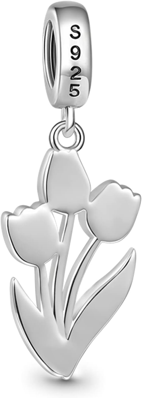 GNOCE Blooming Tulip Pendant Charms for Bracelet 925 Sterling Silver Flower Dangle Charm for Women Mother's Day Gift Fit Bracelets/Necklace - Image 6