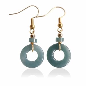 Handmade Sterling Silver Green Jade Drop Hoop Earrings for Women