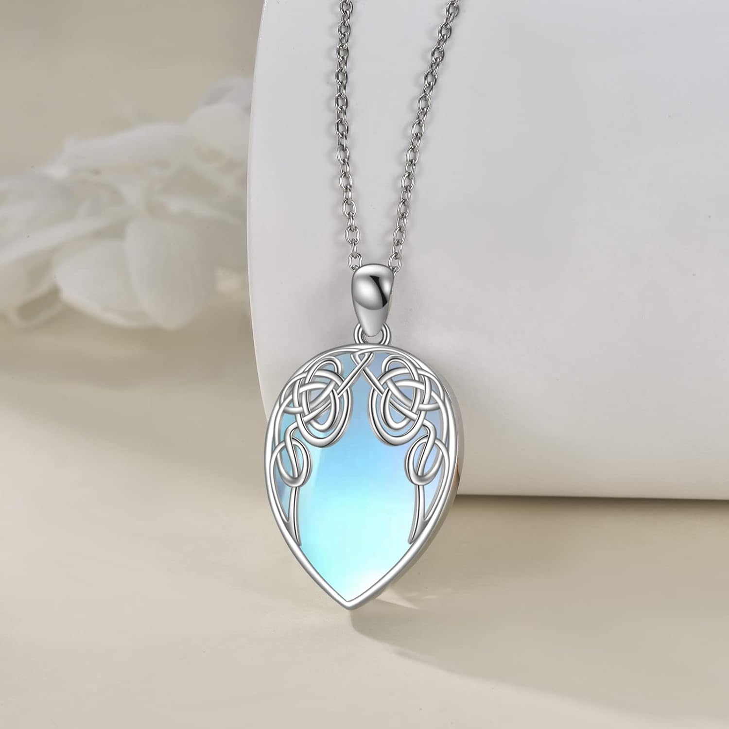 YAFEINI Irish Celtic Necklace Sterling Silver Abalone Shell Celtic Knot Teardrop Pendant Necklace Jewellery Gifts for Women Girls - Image 3