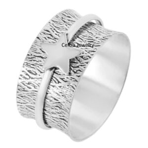 Avenger Sign Spinner Ring, Pure 925 Sterling Silver Spinning Star Ring, Fidget Ring, Beautiful Handmade Jewelry for Women Men, Stunning Ring, Anxiety Meditation Ring (US Ring size 9)