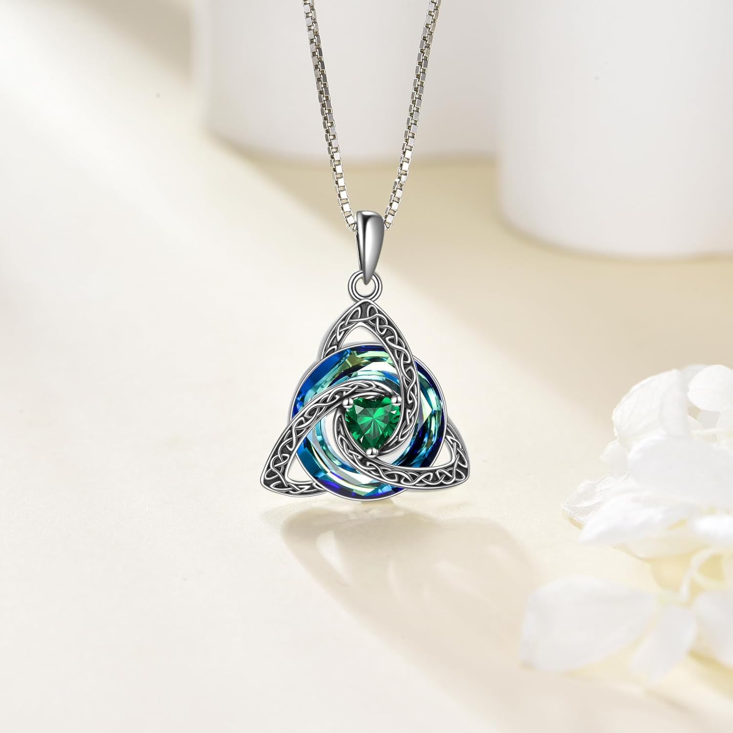Celtic Knot Necklace 925 Sterling Silver Birthstone Trinity Knot Triquetra Crystal Pendant Irish Scottish Jewellery Gifts for Women - Image 2