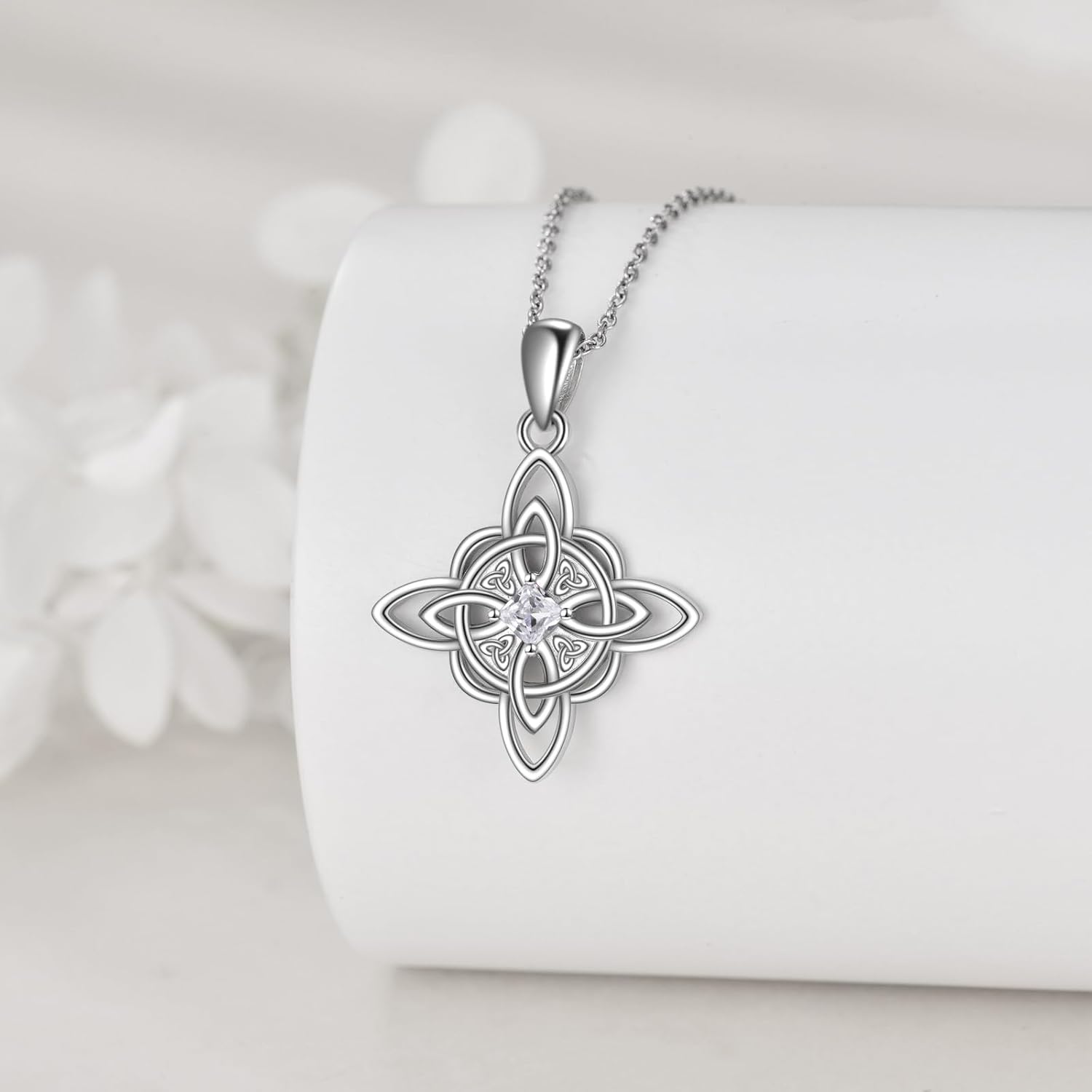 Witch Knot Birthstone Necklaces Celtic Triquetra Knot 925 Sterling Silver Pendant Necklace for Women - Image 5