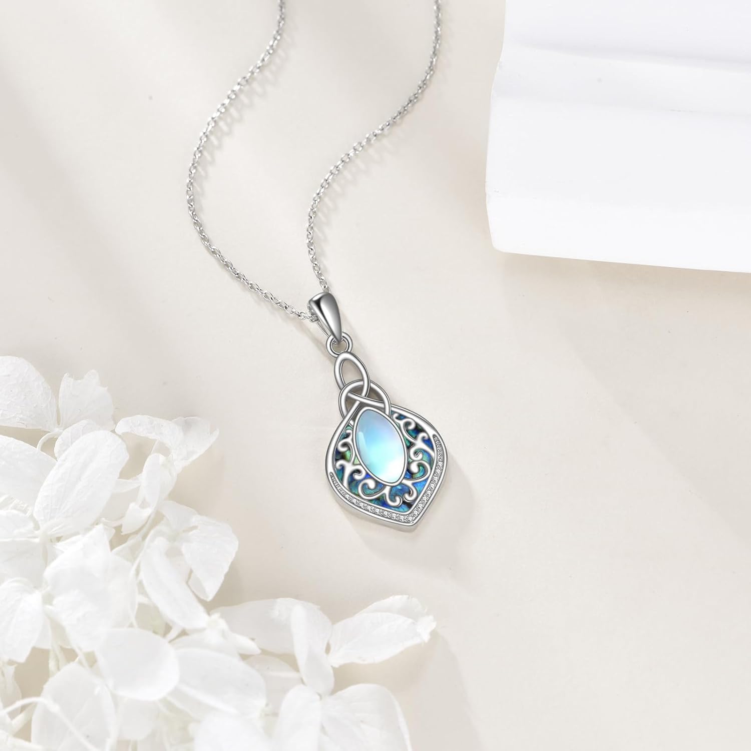 AXELUNA Filigree Moonstone Necklace Sterling Silver Abalone Shell Jewelry Bohemian Irish Celtic Gifts for Women - Image 3