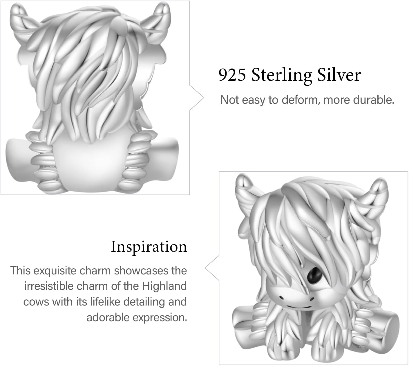 GNOCE Scottish Highland Cow Charm Sterling Silver Charm Bead for Women Girls Wife Daughter Jewelry Gift - Image 4