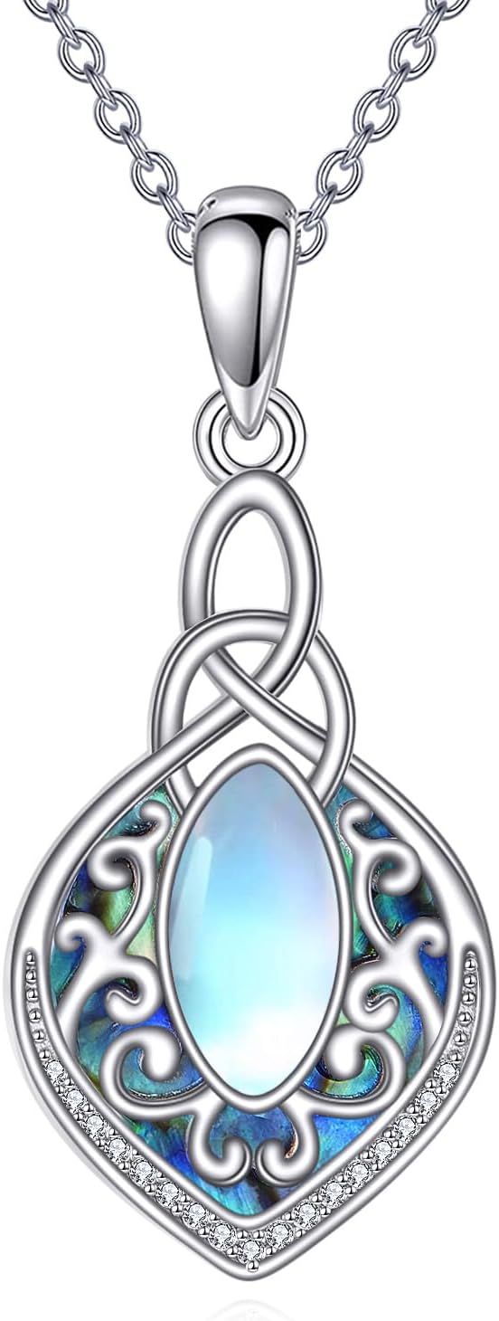 AXELUNA Filigree Moonstone Necklace Sterling Silver Abalone Shell Jewelry Bohemian Irish Celtic Gifts for Women