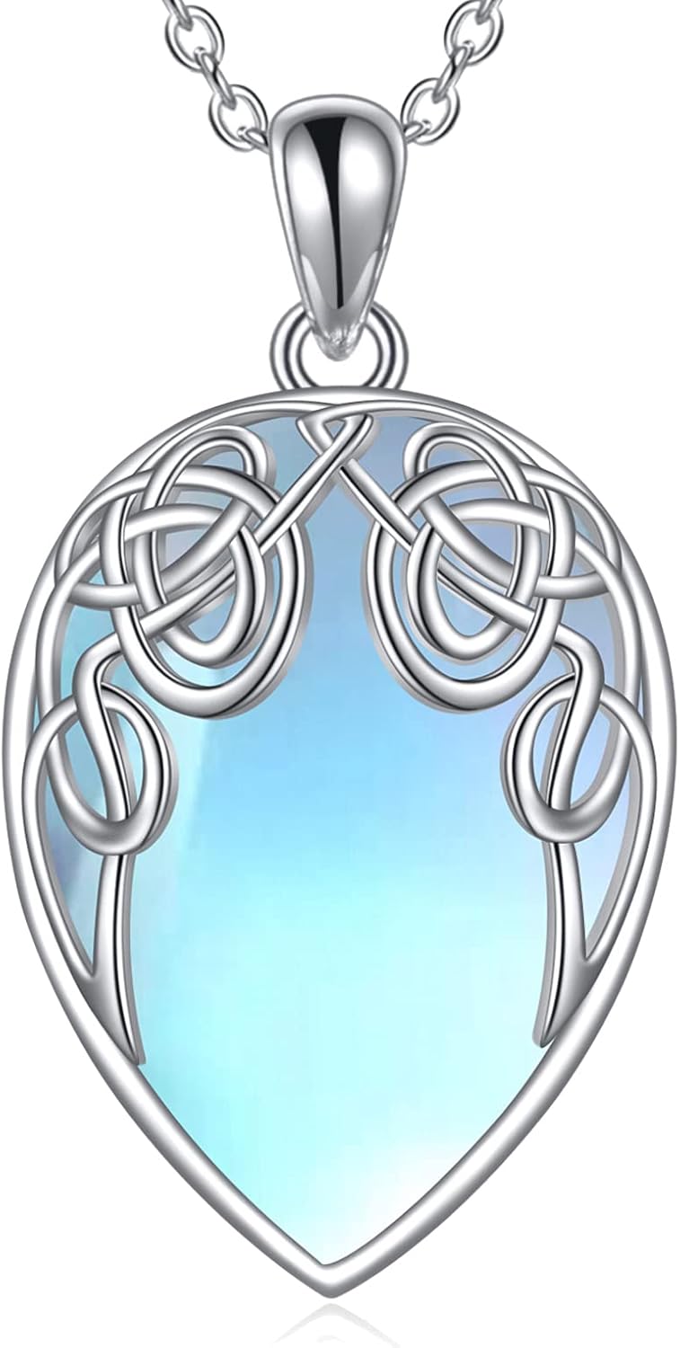 YAFEINI Irish Celtic Necklace Sterling Silver Abalone Shell Celtic Knot Teardrop Pendant Necklace Jewellery Gifts for Women Girls