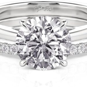 Jeulia Classic Moissanite Wedding Ring Set - 925 Sterling Silver Solitaire Round Cut Stackable Engagement Promise Ring | Bridal Eternity Band for Women, Anniversary Jewelry With Gift Box