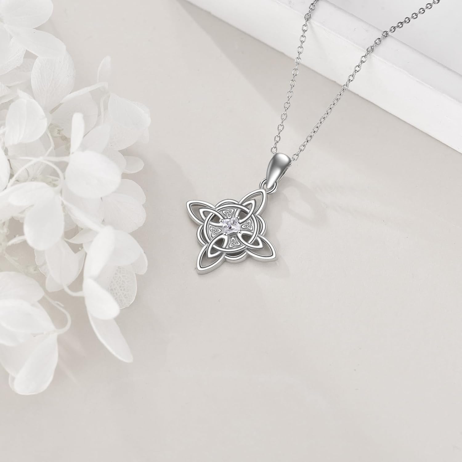 Witch Knot Birthstone Necklaces Celtic Triquetra Knot 925 Sterling Silver Pendant Necklace for Women - Image 4