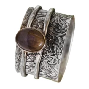 Genuine Labradorite Handmade Spinner Ring, Pure 925 Sterling Silver Meditation Spinning Ring, Anxiety Ring, Thumb Ring, Spin Anxiety Ring, Fidget Ring, Ethnic Ring (US Ring size 7)
