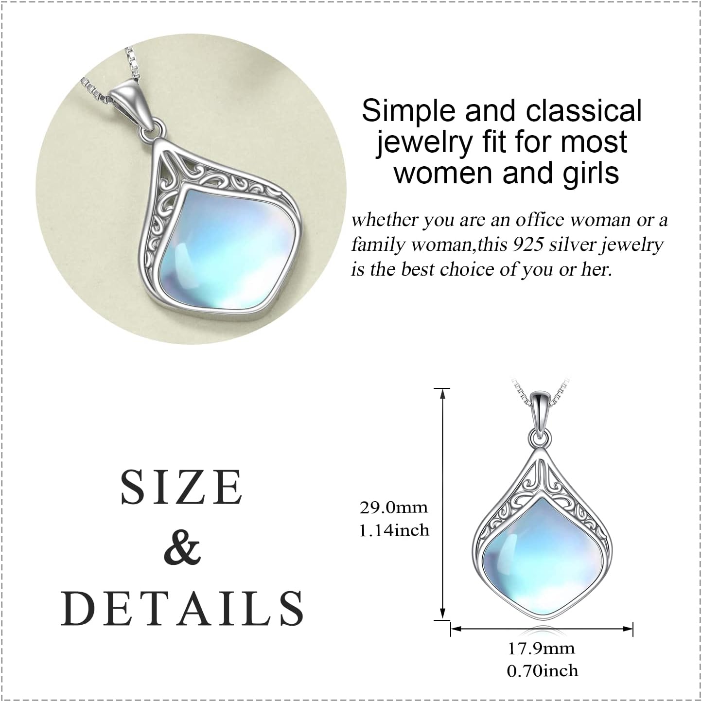 YAFEINI Moonstone Necklace Sterling Silver Vintage Filigree Teardrop Pendant Necklace Jewellery Gifts for Women Girls - Image 5