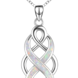 YFN Celtic Knot Necklace Created Opal Pendant Sterling Silver Infinity Love Jewelry