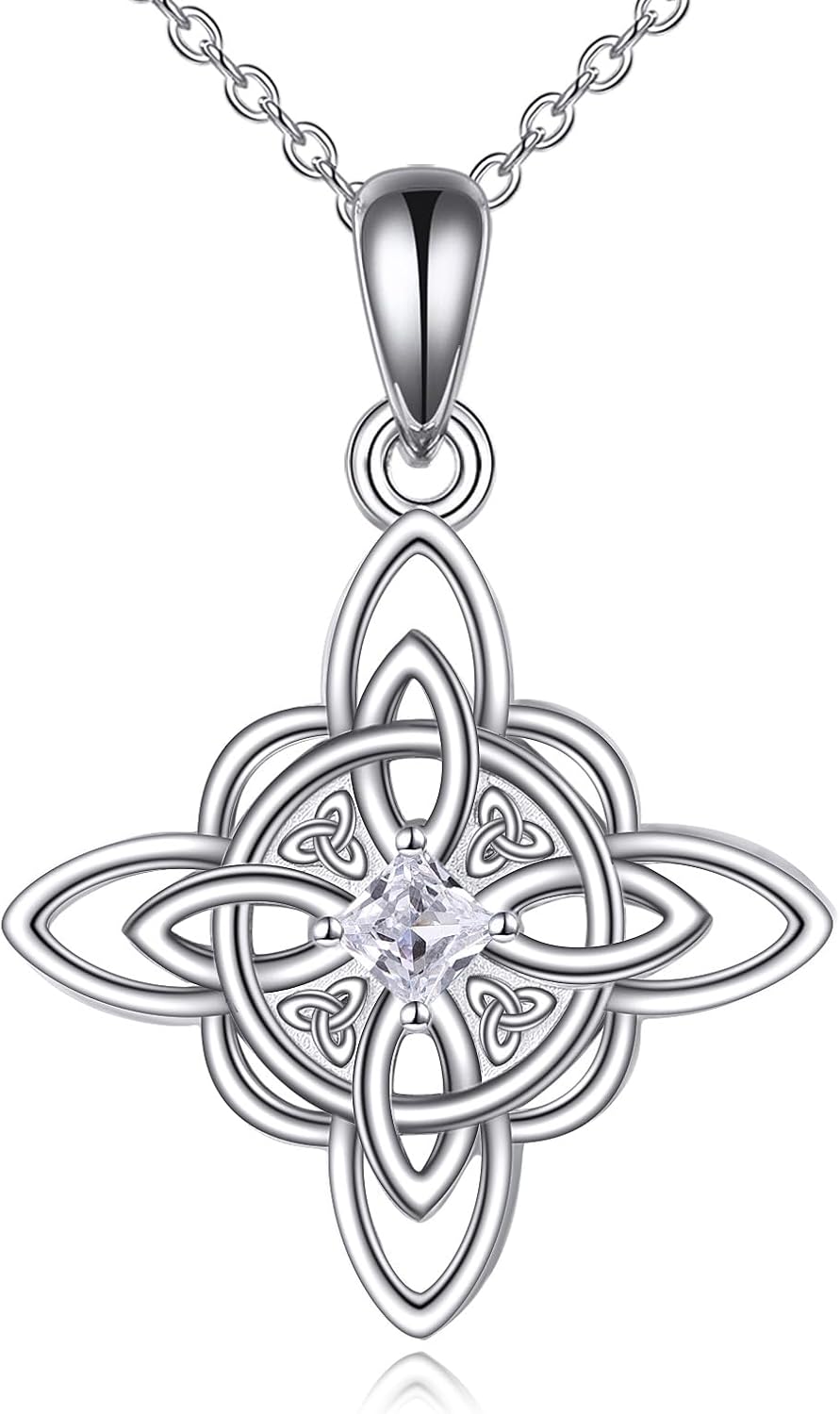 Witch Knot Birthstone Necklaces Celtic Triquetra Knot 925 Sterling Silver Pendant Necklace for Women