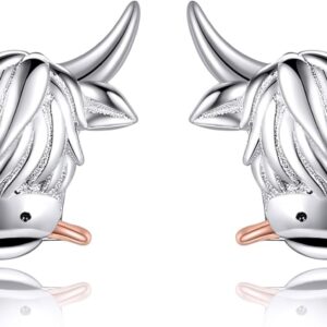 URONE Highland Cow Stud Earrings 925 Sterling Silver Highland Cow Earrings Highland Cow Jewellery Gifts for Women Cow Lovers