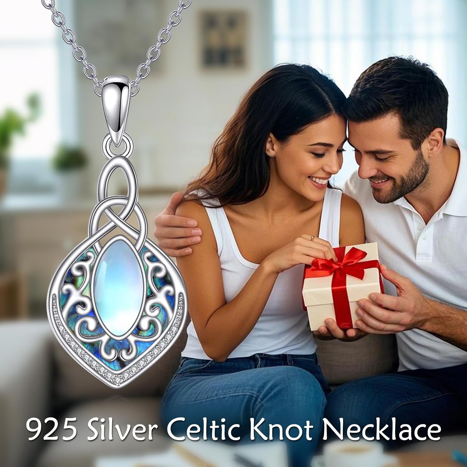 AXELUNA Filigree Moonstone Necklace Sterling Silver Abalone Shell Jewelry Bohemian Irish Celtic Gifts for Women - Image 6