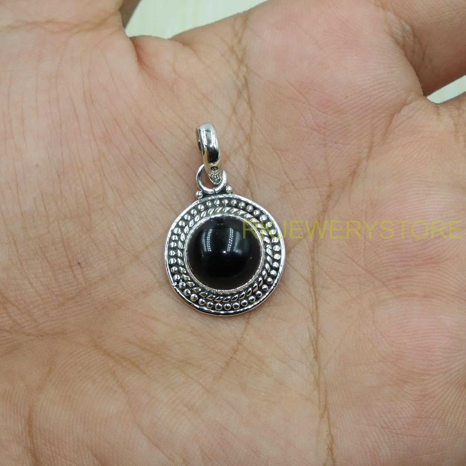 Natural Black Onyx Gemstone Pure 925 Sterling Silver Handmade Design Statement Black Stone Pendant Necklace Jewelry Gift For Wife Girlfriend - Image 4