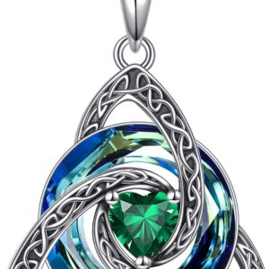 Celtic Knot Necklace 925 Sterling Silver Birthstone Trinity Knot Triquetra Crystal Pendant Irish Scottish Jewellery Gifts for Women