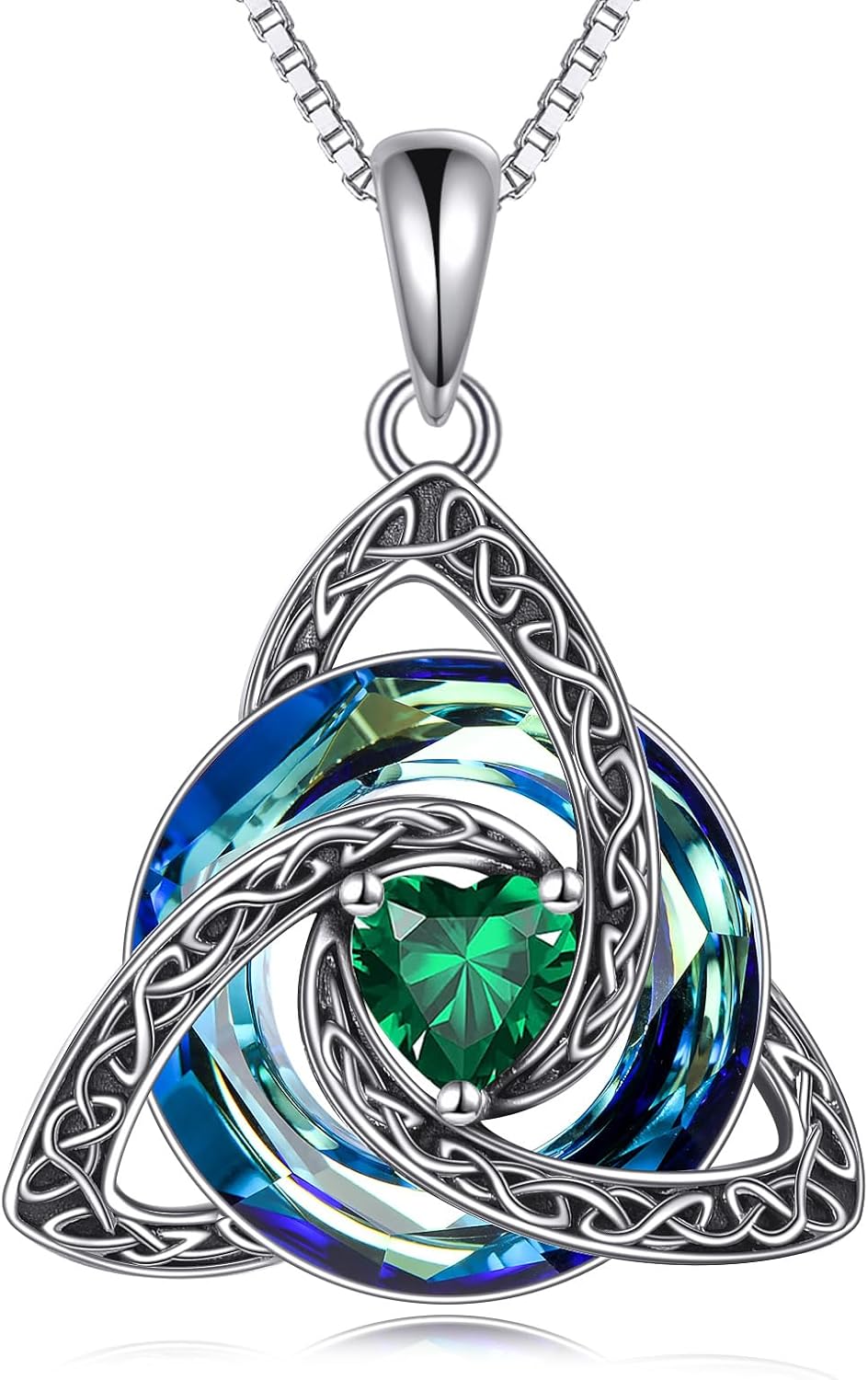 Celtic Knot Necklace 925 Sterling Silver Birthstone Trinity Knot Triquetra Crystal Pendant Irish Scottish Jewellery Gifts for Women