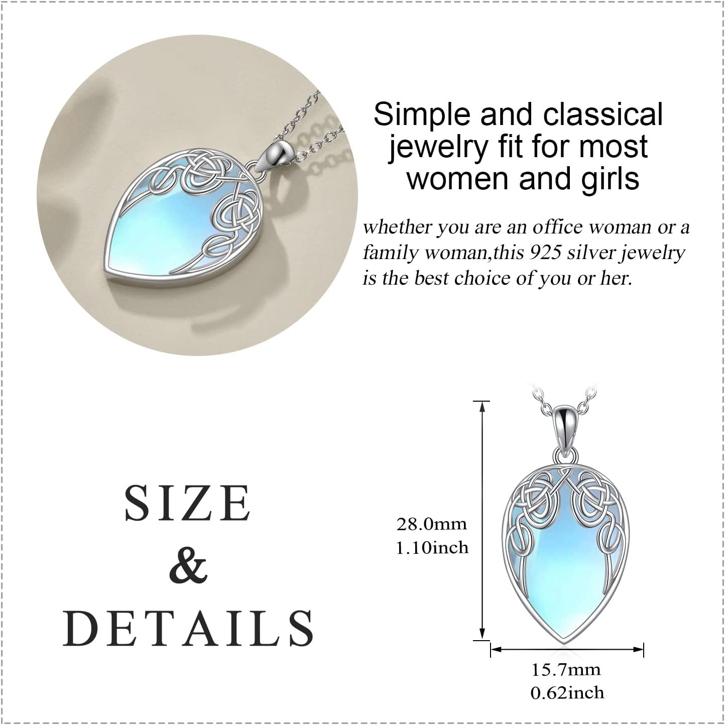 YAFEINI Irish Celtic Necklace Sterling Silver Abalone Shell Celtic Knot Teardrop Pendant Necklace Jewellery Gifts for Women Girls - Image 5