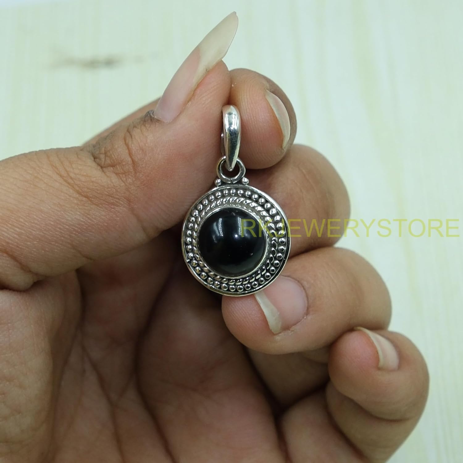 Natural Black Onyx Gemstone Pure 925 Sterling Silver Handmade Design Statement Black Stone Pendant Necklace Jewelry Gift For Wife Girlfriend - Image 2