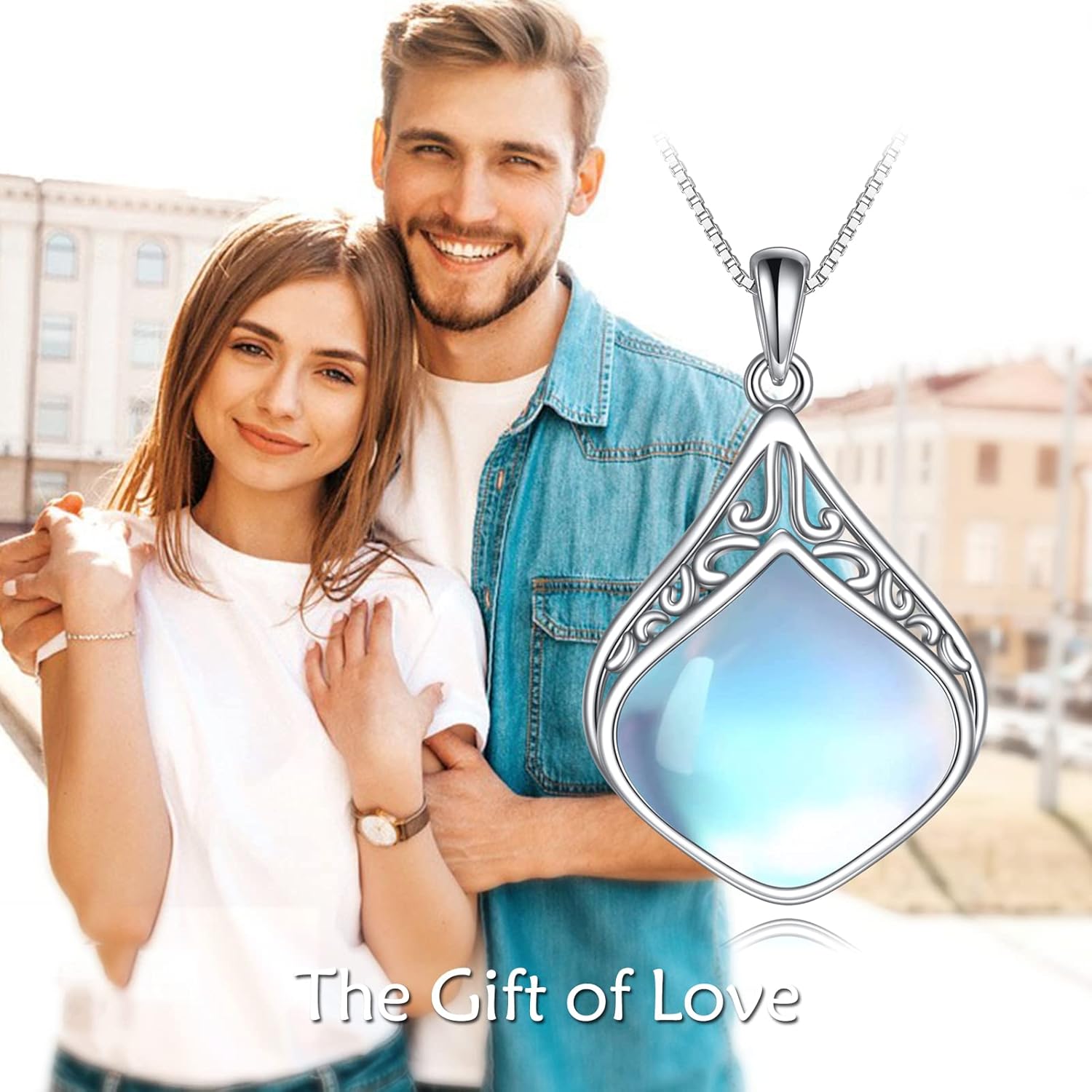 YAFEINI Moonstone Necklace Sterling Silver Vintage Filigree Teardrop Pendant Necklace Jewellery Gifts for Women Girls - Image 6
