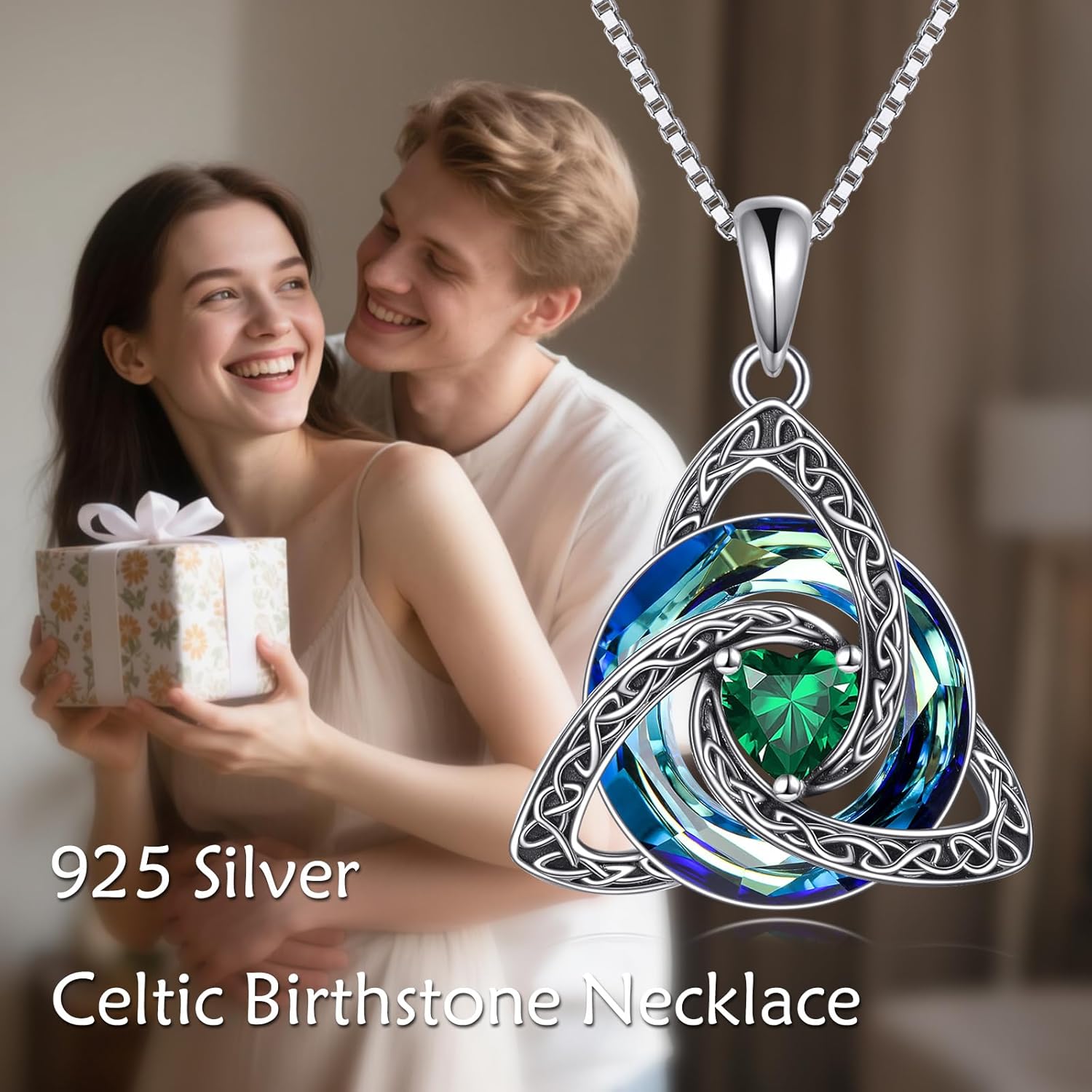 Celtic Knot Necklace 925 Sterling Silver Birthstone Trinity Knot Triquetra Crystal Pendant Irish Scottish Jewellery Gifts for Women - Image 6
