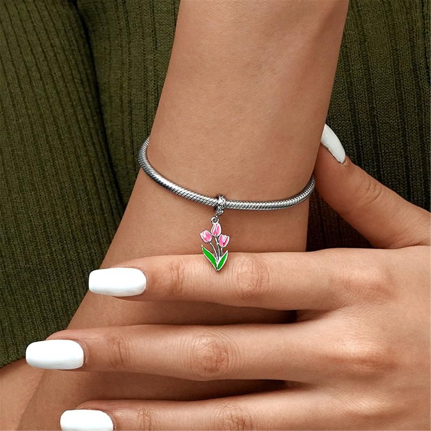 GNOCE Blooming Tulip Pendant Charms for Bracelet 925 Sterling Silver Flower Dangle Charm for Women Mother's Day Gift Fit Bracelets/Necklace - Image 3