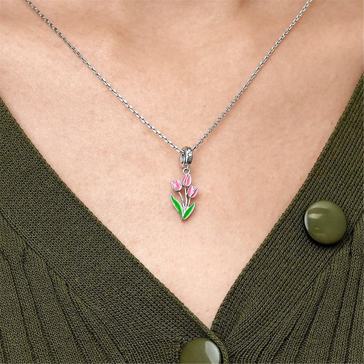 GNOCE Blooming Tulip Pendant Charms for Bracelet 925 Sterling Silver Flower Dangle Charm for Women Mother's Day Gift Fit Bracelets/Necklace - Image 4