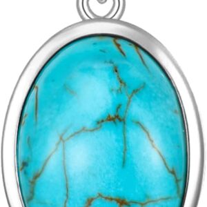 WSX Real Turquoise Necklaces for Women 925 Sterling Silver Oval Genuine Gemstone Pendant Jewelry for Mom Wife Her White Gold Plated