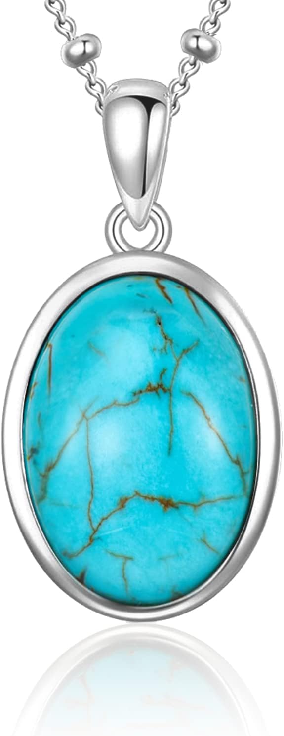 WSX Real Turquoise Necklaces for Women 925 Sterling Silver Oval Genuine Gemstone Pendant Jewelry for Mom Wife Her White Gold Plated