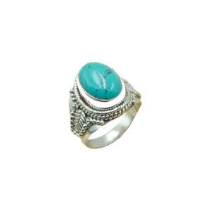 Tibetan Turquoise Pure 925 Sterling Silver Handmade Ring Statement Vintage Ring Blue Stone Rings Valentines Day Gift Jewelry For Wife Girlfriend (10.5)