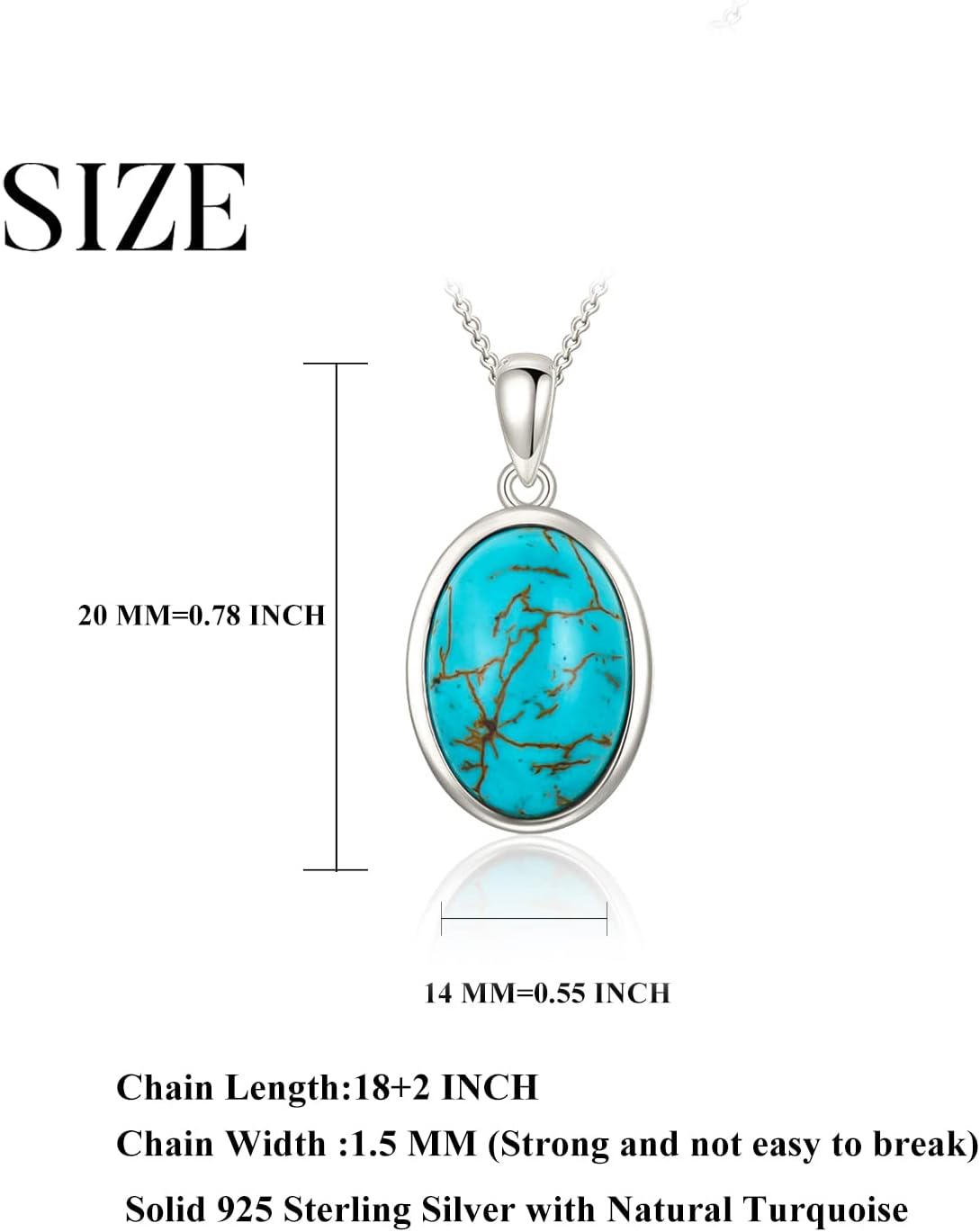 WSX Real Turquoise Necklaces for Women 925 Sterling Silver Oval Genuine Gemstone Pendant Jewelry for Mom Wife Her White Gold Plated - Image 6