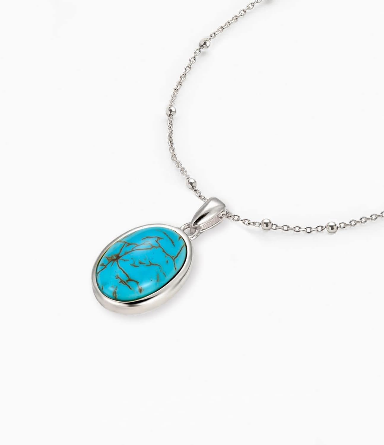 WSX Real Turquoise Necklaces for Women 925 Sterling Silver Oval Genuine Gemstone Pendant Jewelry for Mom Wife Her White Gold Plated - Image 4