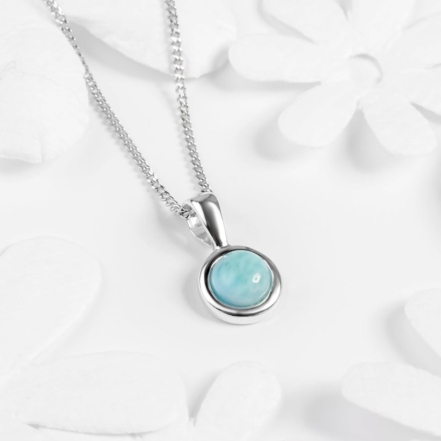 HENRYKA 925 Sterling Silver & Natural Gemstone Round Charm Necklace | Minimal Pendant | Bridesmaid Jewellery | Hypoallergenic Women's Jewellery with Gift Box - Image 4