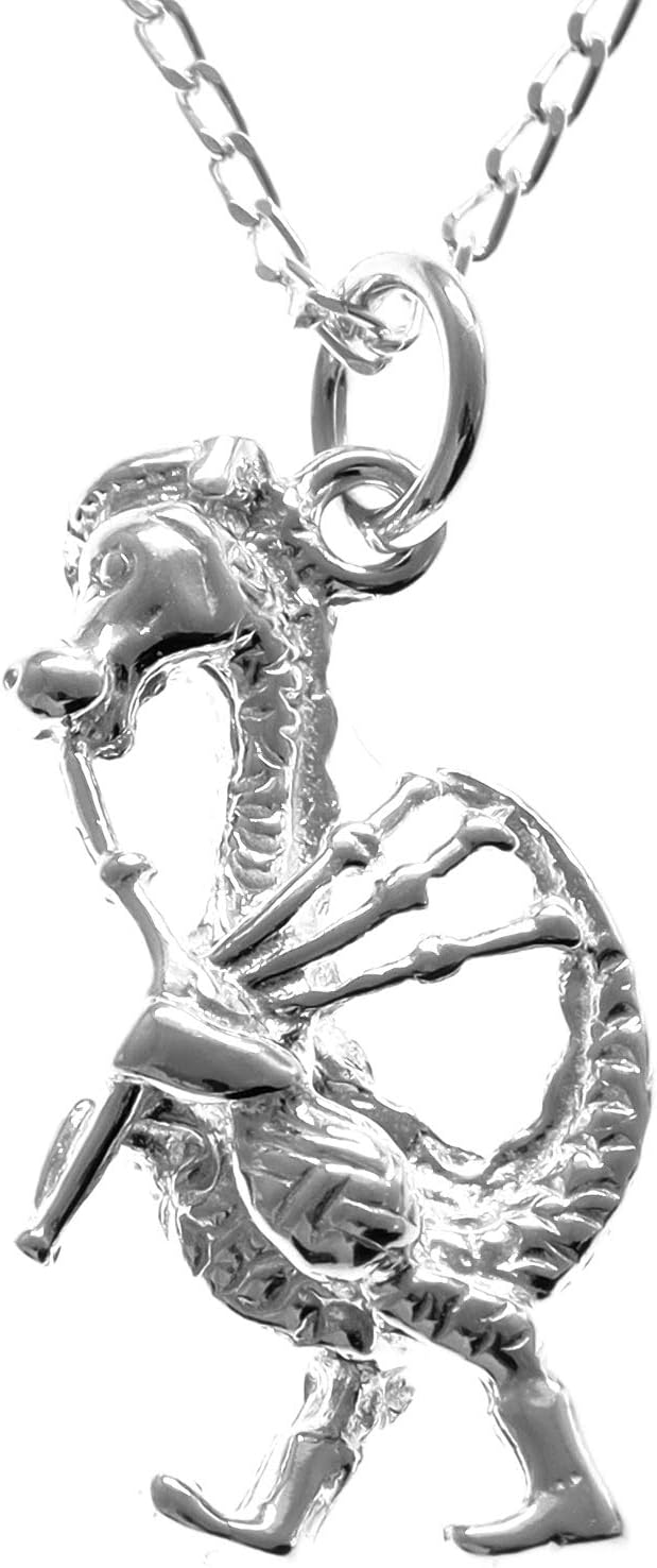 Alexander Castle 925 Sterling Silver Scottish Nessie Piper Necklace 25mm x 10mm Pendant with 18" Silver Chain & Jewellery Gift Box - Scottish Gifts for Women & Men