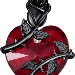 DAYLINLOVE Black Rose Necklace 925 Sterling Silver Red Heart/Cross Shape Pendant Necklace Gothic Goth Jewellery Gifts for Women Girls Rose Lover