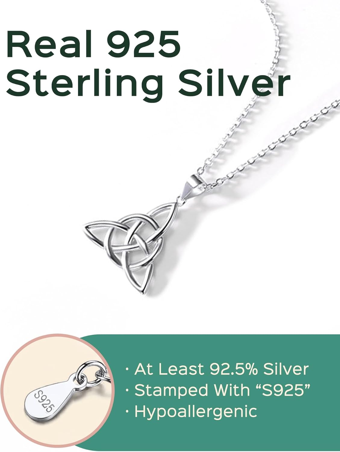 ChicSilver Sterling Silver Necklace for Women Irish Jewellery Celtic Heart/Triangle/Cross/Butterfly Pendant Necklaces Silver/Gold/Rose Gold(With Gift Box - Image 4