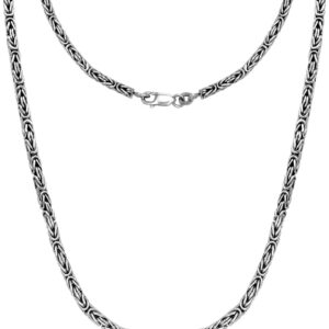 LeCalla 925 Sterling Silver Necklace Italian 2.5 MM Square Handmade Classic Antique Byzantine Link Chain Necklace for Men Women with Lobster Claw Clasp 20 Inches, Made in Italy