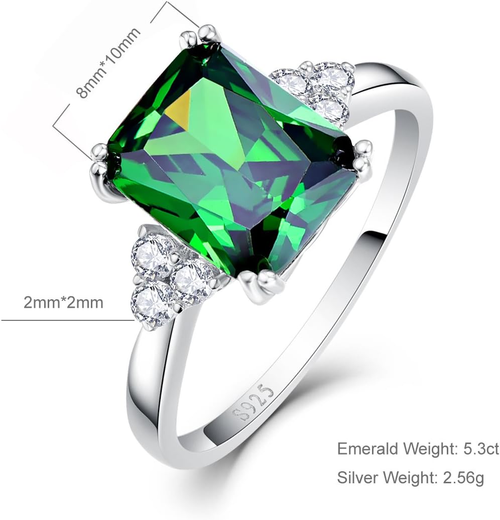 Bonlavie 925 Sterling Silver Rings for Women Created Emerald/Amethyst/Ruby/Blue Topaz Rings, 8x10mm Emerald Cut Wedding Engagement Promise Rings Band for Her Size J 1/2-T 1/2 - Image 2