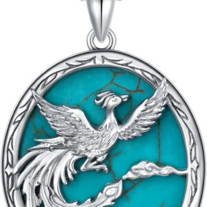 WSX Natural Phoenix Turquoise Pendant Necklace, Sterling Silver Boho Native Western Jewelry Birthdays Gift for Women