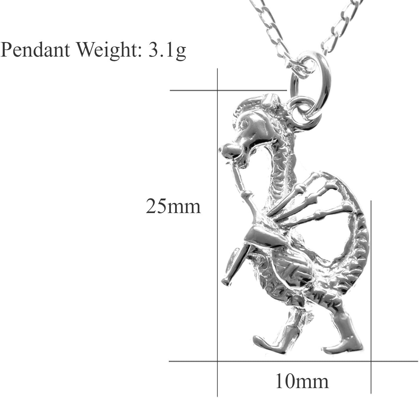 Alexander Castle 925 Sterling Silver Scottish Nessie Piper Necklace 25mm x 10mm Pendant with 18" Silver Chain & Jewellery Gift Box - Scottish Gifts for Women & Men - Image 4