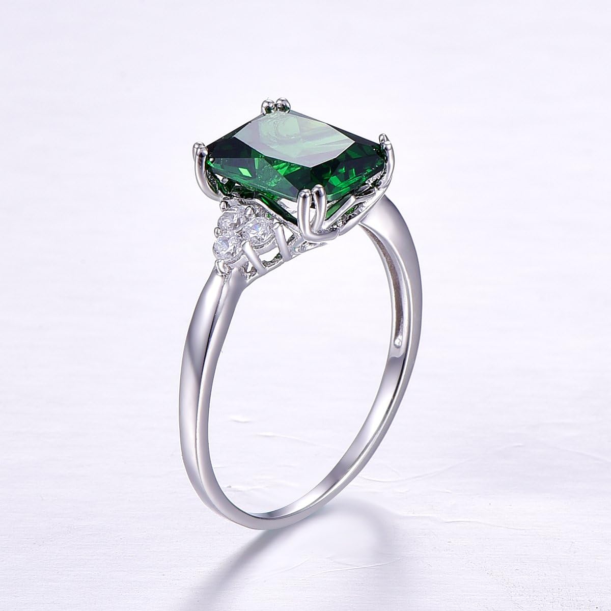 Bonlavie 925 Sterling Silver Rings for Women Created Emerald/Amethyst/Ruby/Blue Topaz Rings, 8x10mm Emerald Cut Wedding Engagement Promise Rings Band for Her Size J 1/2-T 1/2 - Image 3