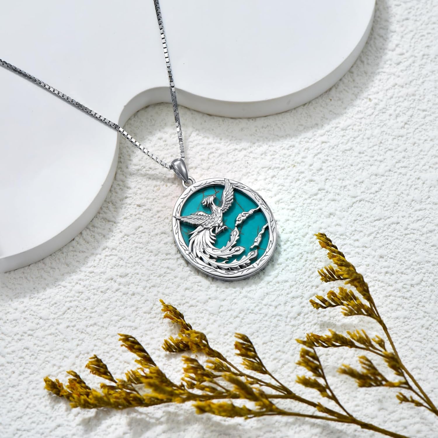 WSX Natural Phoenix Turquoise Pendant Necklace, Sterling Silver Boho Native Western Jewelry Birthdays Gift for Women - Image 6