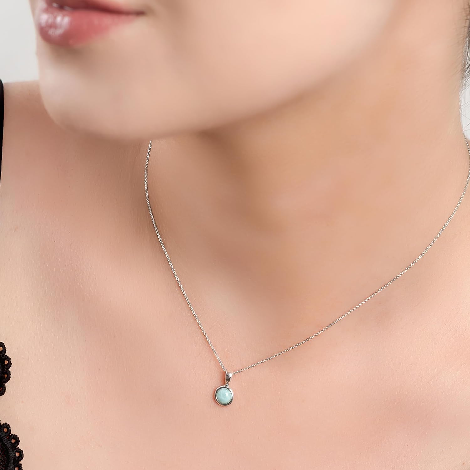 HENRYKA 925 Sterling Silver & Natural Gemstone Round Charm Necklace | Minimal Pendant | Bridesmaid Jewellery | Hypoallergenic Women's Jewellery with Gift Box - Image 2