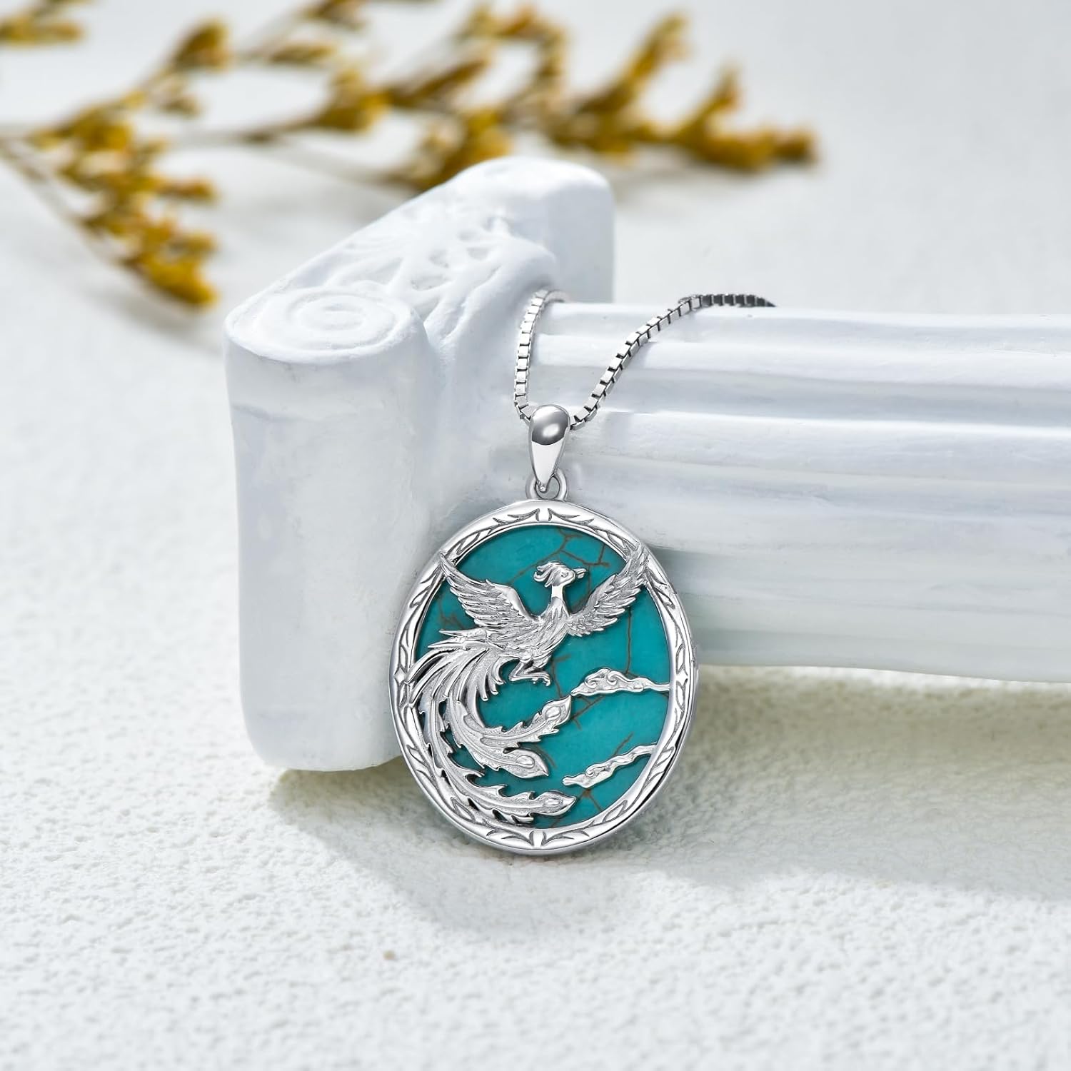 WSX Natural Phoenix Turquoise Pendant Necklace, Sterling Silver Boho Native Western Jewelry Birthdays Gift for Women - Image 5
