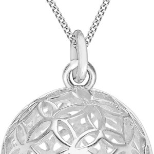 Tuscany Silver Women's Sterling Silver 14.5 x 21.5 mm Filigree Ball Pendant on Sterling Silver 1.1 mm Curb Chain Necklace of Length 46 cm/18 Inch