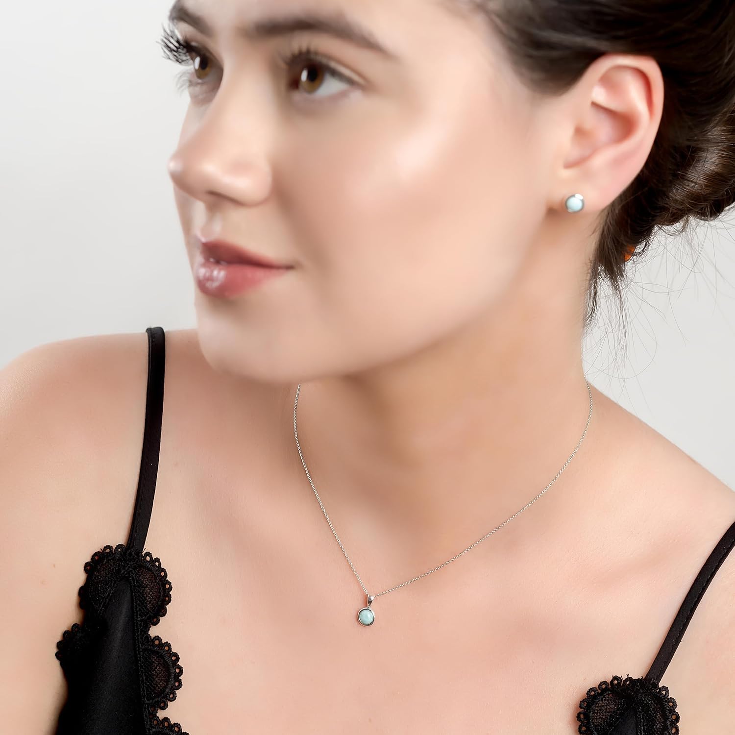 HENRYKA 925 Sterling Silver & Natural Gemstone Round Charm Necklace | Minimal Pendant | Bridesmaid Jewellery | Hypoallergenic Women's Jewellery with Gift Box - Image 3