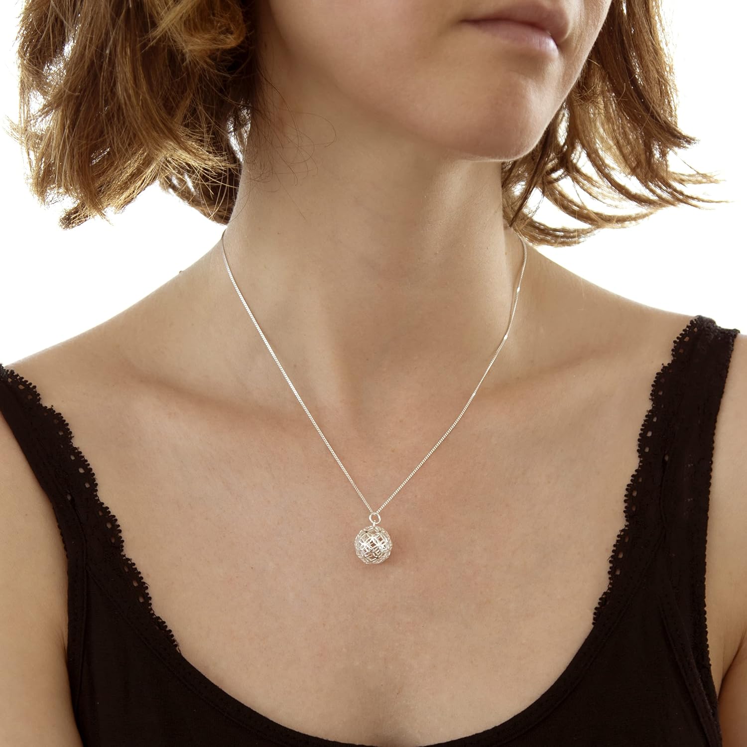 Tuscany Silver Women's Sterling Silver 14.5 x 21.5 mm Filigree Ball Pendant on Sterling Silver 1.1 mm Curb Chain Necklace of Length 46 cm/18 Inch - Image 5