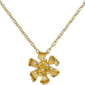 Ted Baker Furina Furled Flower Pendant Necklace for Women (Gold/Crystal)